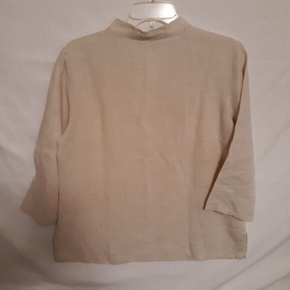 JM Collection 100% Linen Shirt Beaded Embroidered Bodice 3/4 Sleeve Size 12P LN - Picture 2 of 7